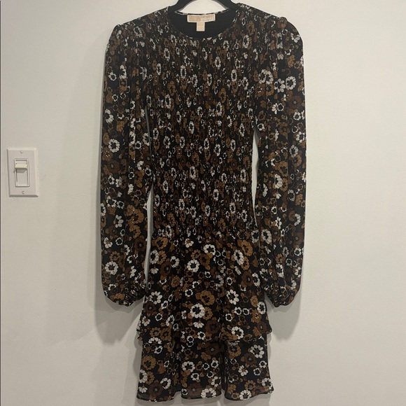 Michael Kors Floral Long Sleeve Dress - Brown and White - Picture 3 of 14